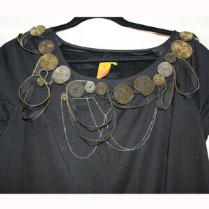 Catherine Malandrino Black Fitted Dress with Decorative Zipper & Chains Neckline